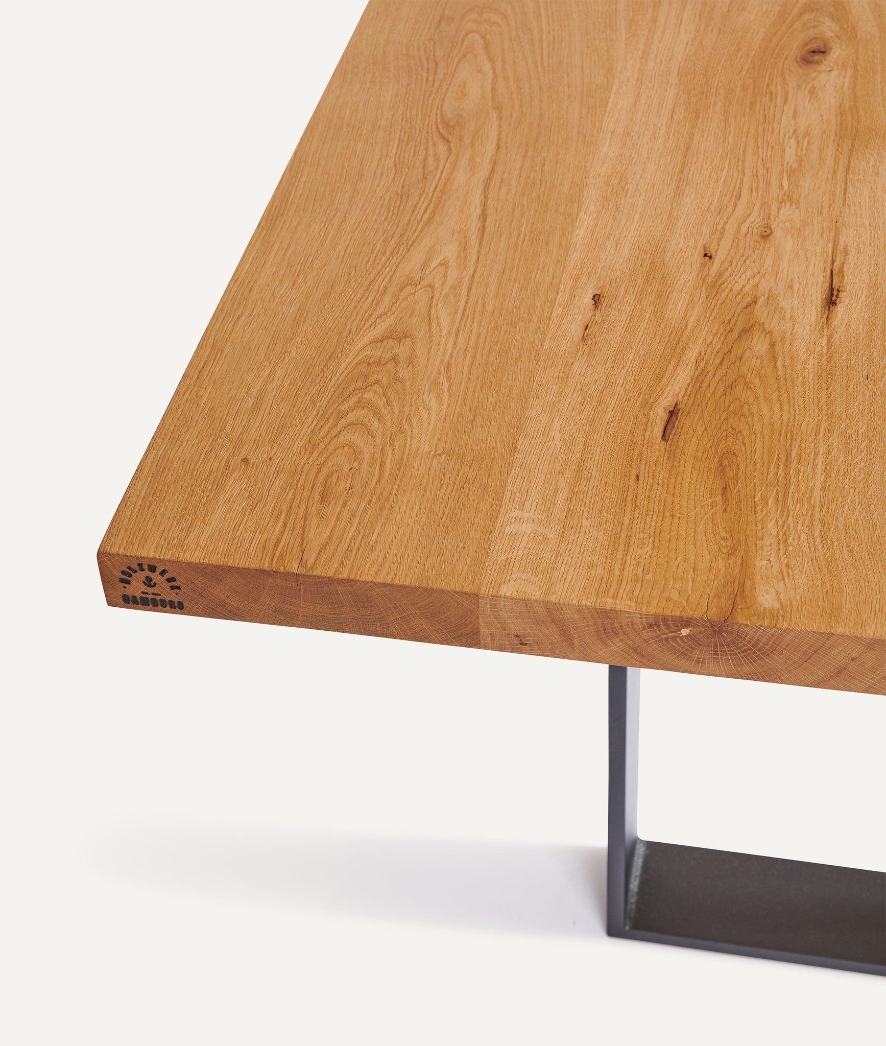 Solid Wood Table in European Oak (natural edge) with Flat Steel Frame