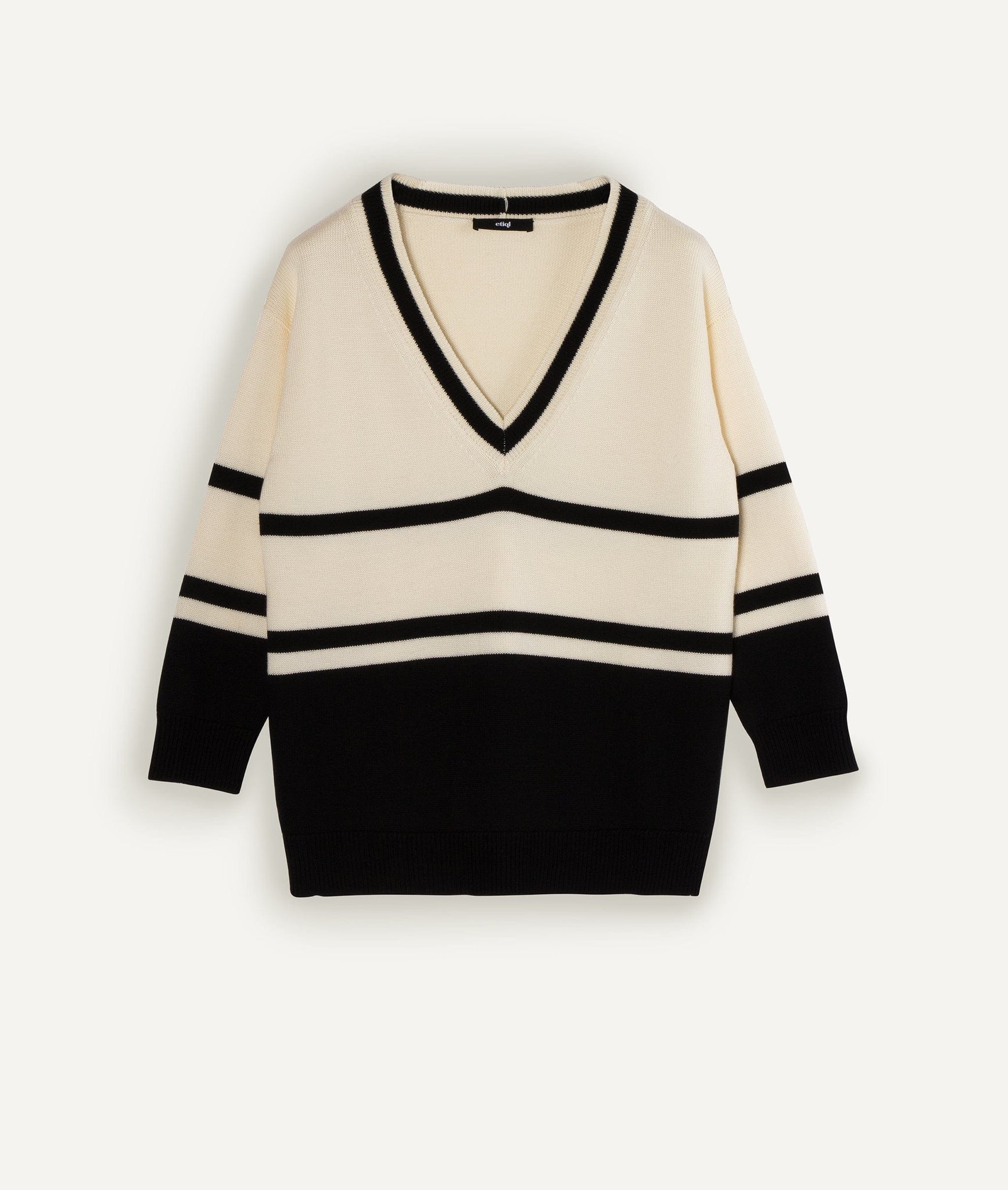 Striped V Neck Sweater in Cashwool