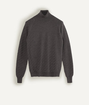 Pattern Stitch Roll Neck in Cashwool